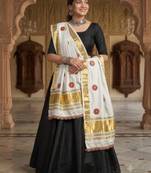White mirror work rayon embroidered dupatta