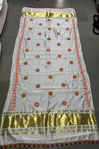 White mirror work rayon embroidered dupatta