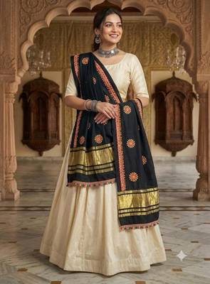 Black mirror work rayon embroidered dupatta 1