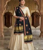 Black mirror work rayon embroidered dupatta