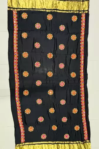 Black mirror work rayon embroidered dupatta