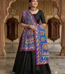 Blue mirror work dupion silk embroidered dupatta