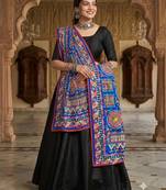 Blue mirror work dupion silk embroidered dupatta