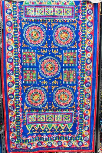 Blue mirror work dupion silk embroidered dupatta