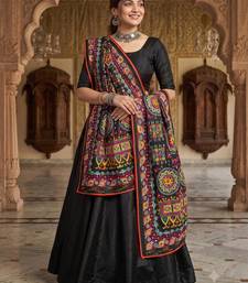 Black mirror work dupion silk embroidered dupatta