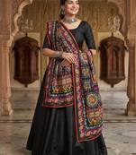 Black mirror work dupion silk embroidered dupatta