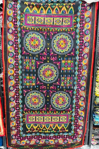 Black mirror work dupion silk embroidered dupatta