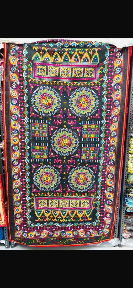 Black mirror work dupion silk embroidered dupatta
