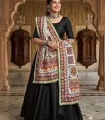 White mirror work dupion silk embroidered dupatta