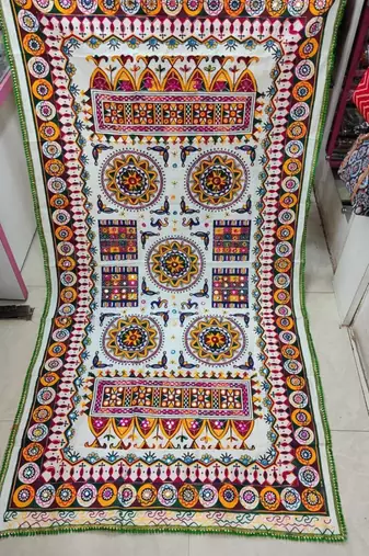White mirror work dupion silk embroidered dupatta