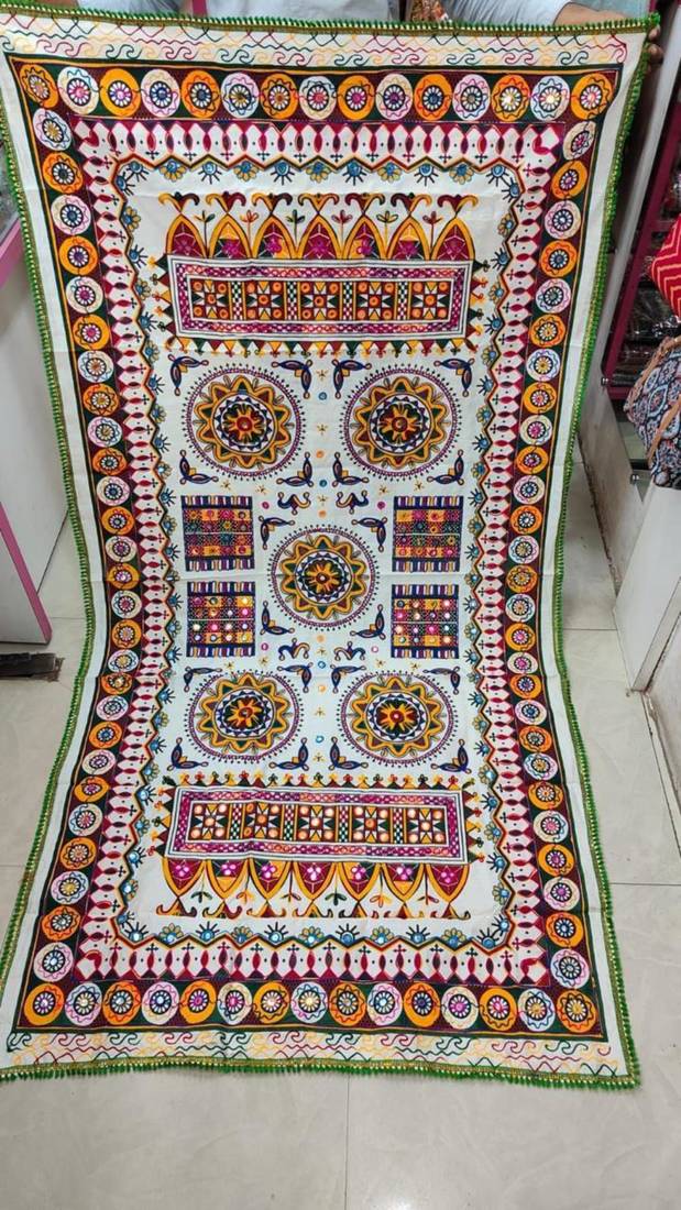 White mirror work dupion silk embroidered dupatta