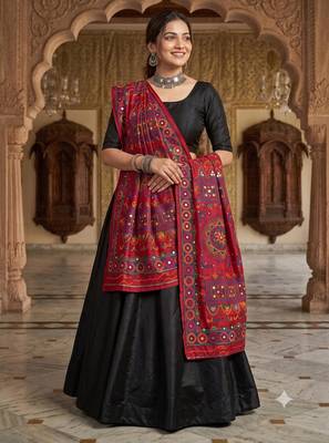 Maroon mirror work dupion silk embroidered dupatta 1
