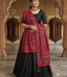 Maroon mirror work dupion silk embroidered dupatta