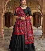 Maroon mirror work dupion silk embroidered dupatta