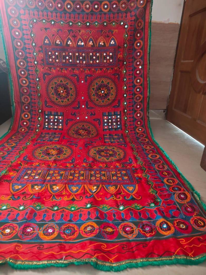 Maroon mirror work dupion silk embroidered dupatta
