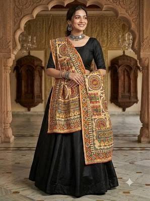 Cream mirror work dupion silk embroidered dupatta 1