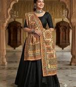 Cream mirror work dupion silk embroidered dupatta