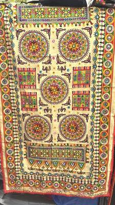Cream mirror work dupion silk embroidered dupatta 2