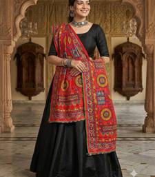 Red mirror work dupion silk embroidered dupatta