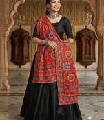 Red mirror work dupion silk embroidered dupatta