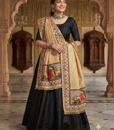 Cream mirror work silk blend printed dupatta