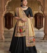 Cream mirror work silk blend printed dupatta