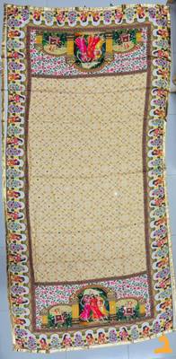 Cream mirror work silk blend printed dupatta 2