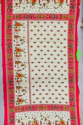 Title: pink mirror work silk blend printed dupatta