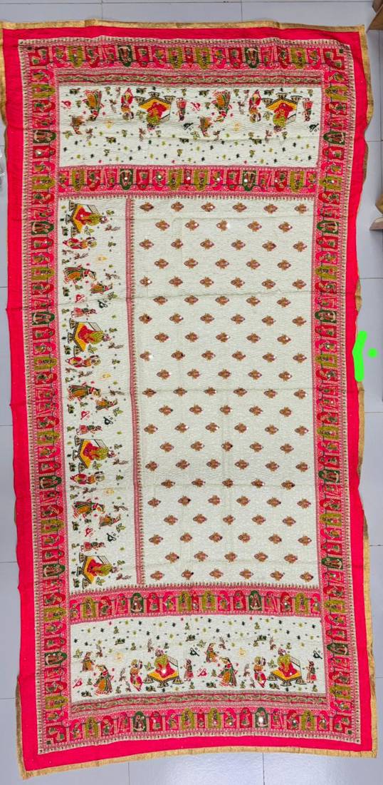 Title: pink mirror work silk blend printed dupatta