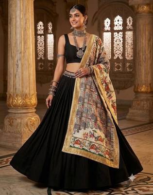 Cream mirror work silk blend printed dupatta 1