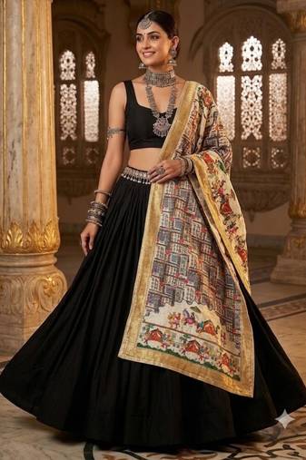 Cream mirror work silk blend printed dupatta
