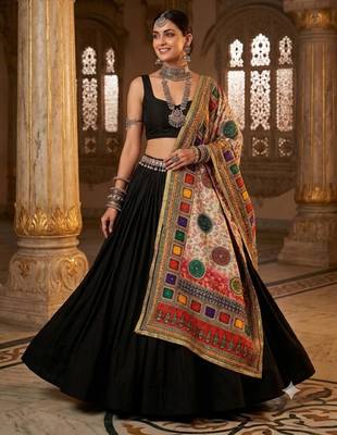Multicolor mirror work silk blend printed dupatta 1