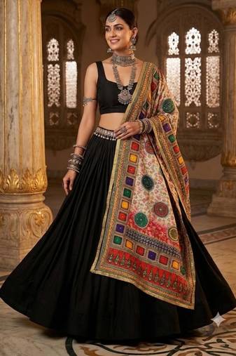 Multicolor mirror work silk blend printed dupatta