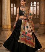 Multicolor mirror work silk blend printed dupatta