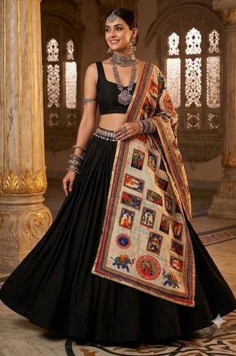 Off-white mirror work silk blend printed dupatta