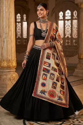 Off-white mirror work silk blend printed dupatta