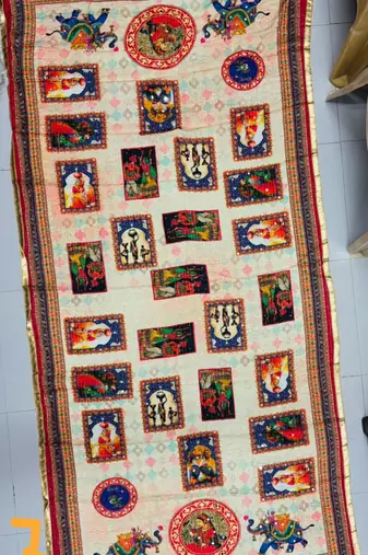 Off-white mirror work silk blend printed dupatta