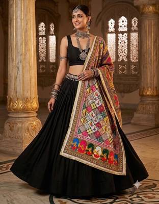 Multicolor mirror work silk blend printed dupatta 1