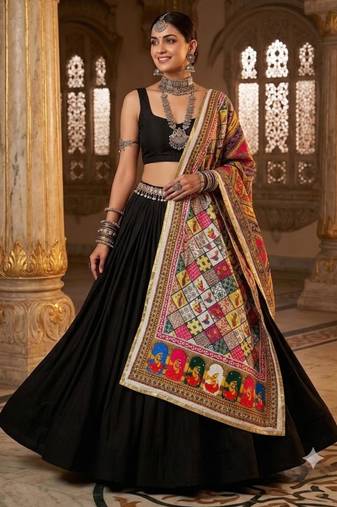 Multicolor mirror work silk blend printed dupatta
