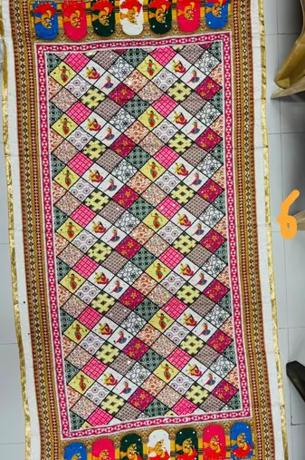 Multicolor mirror work silk blend printed dupatta