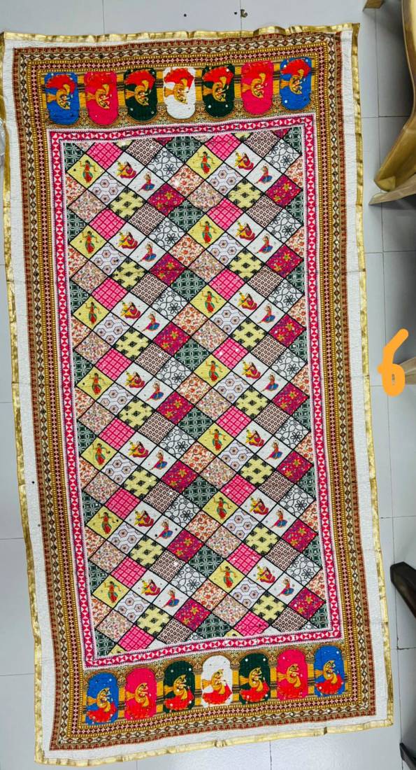 Multicolor mirror work silk blend printed dupatta