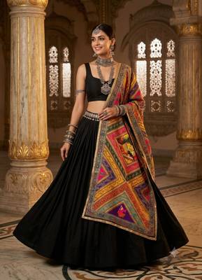 Multicolor mirror work silk blend printed dupatta 1