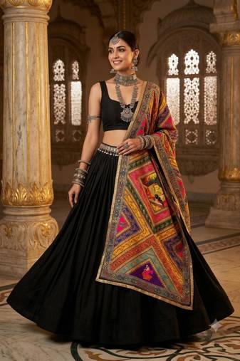 Multicolor mirror work silk blend printed dupatta