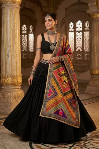 Multicolor mirror work silk blend printed dupatta