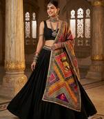 Multicolor mirror work silk blend printed dupatta