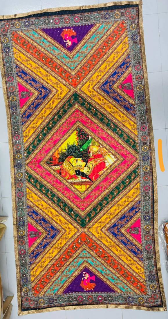 Multicolor mirror work silk blend printed dupatta