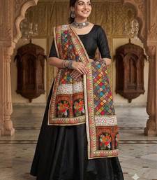 Multicolor mirror work silk blend printed dupatta