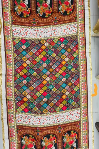 Multicolor mirror work silk blend printed dupatta