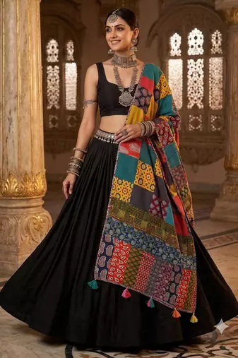 Multicolor printed cotton poly block print dupatta
