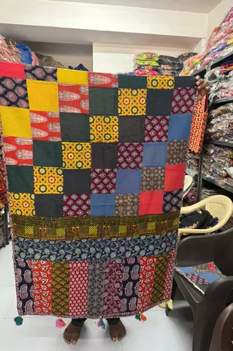 Multicolor printed cotton poly block print dupatta